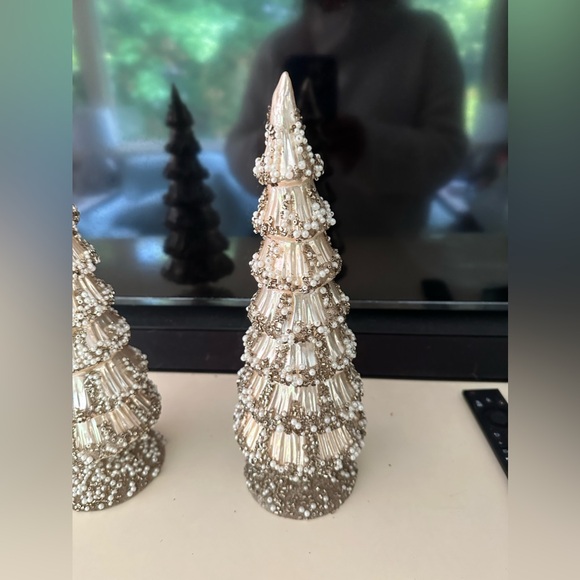 Holiday Antique Silver Mercury Glass Tree Bejeweled Pearls Beads Ornaments OoAK - Picture 3 of 6